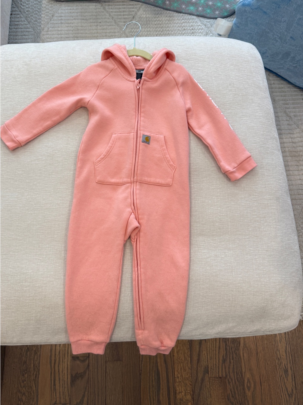Carhartt toddler Peach-Pink Hooded One-Piece Footie Romper